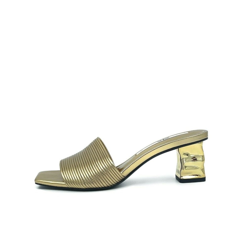 ZARA Women's Sz EUR 37/US 6.6 Gold Metallic Heeled Sandals Square Toe #1096